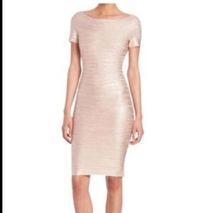 Herve Leger Carmen Metallic Off Shoulder Dress M